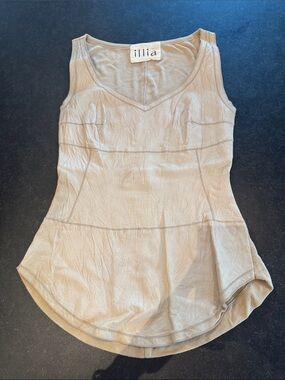 Illia Beige V-Neck Sleeveless Leather Tank